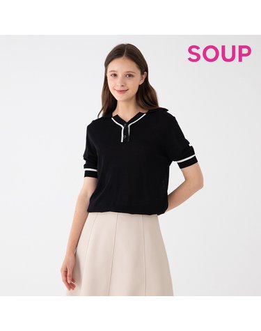 [SOUP] 배색라인 칼라 반팔 니트 (SZ3SK33)