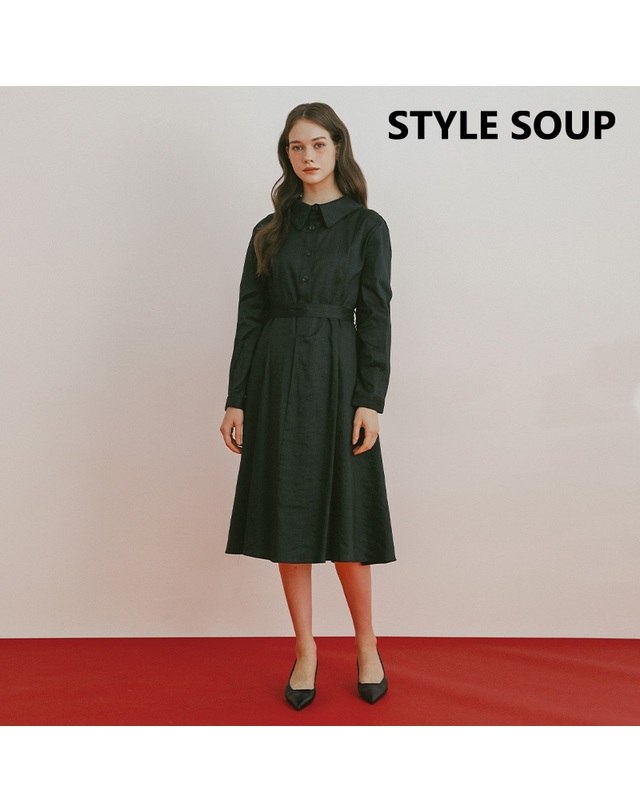 숲 [SOUP] 셔츠 칼라넥 벨티드 원피스 (SA9OPF2) 착용컷