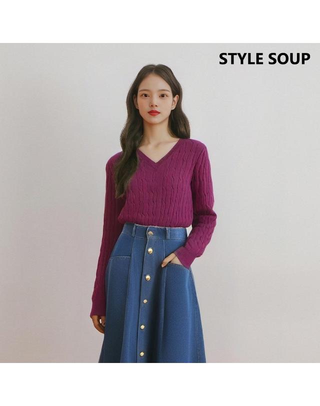 숲 [SOUP] 케이블 브이넥 니트 (SB2LKF1) 착용컷
