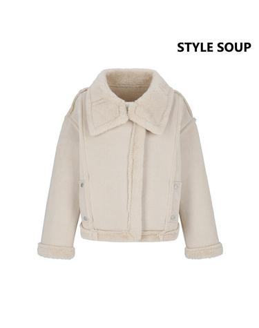 [SOUP] 퍼 라이닝 하이넥 무스탕 점퍼 (SBCMUE1)