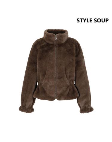[SOUP] 페이크 퍼 하이넥 집업 재킷 (SBCJKE2)