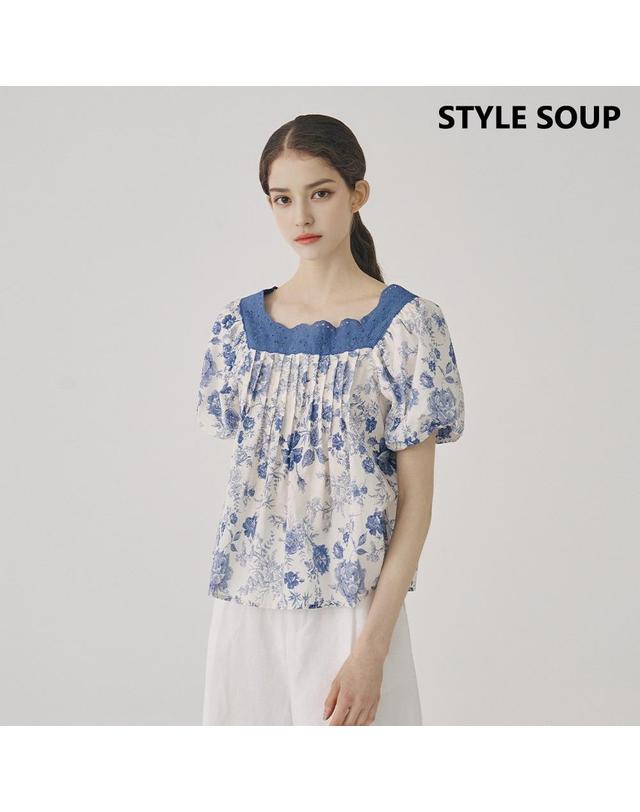 숲 [SOUP] 스퀘어넥 플로럴 블라우스 (SB7SSH2) 착용컷