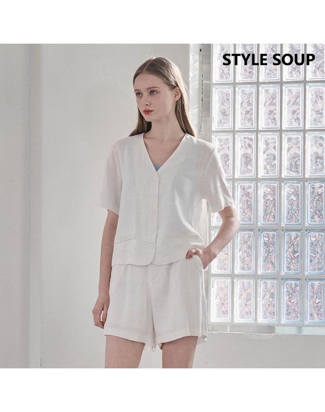 숲 [SOUP] 리넨 블렌디드 재킷 크롭 팬츠 세트 (SB5TXH2) 착용컷