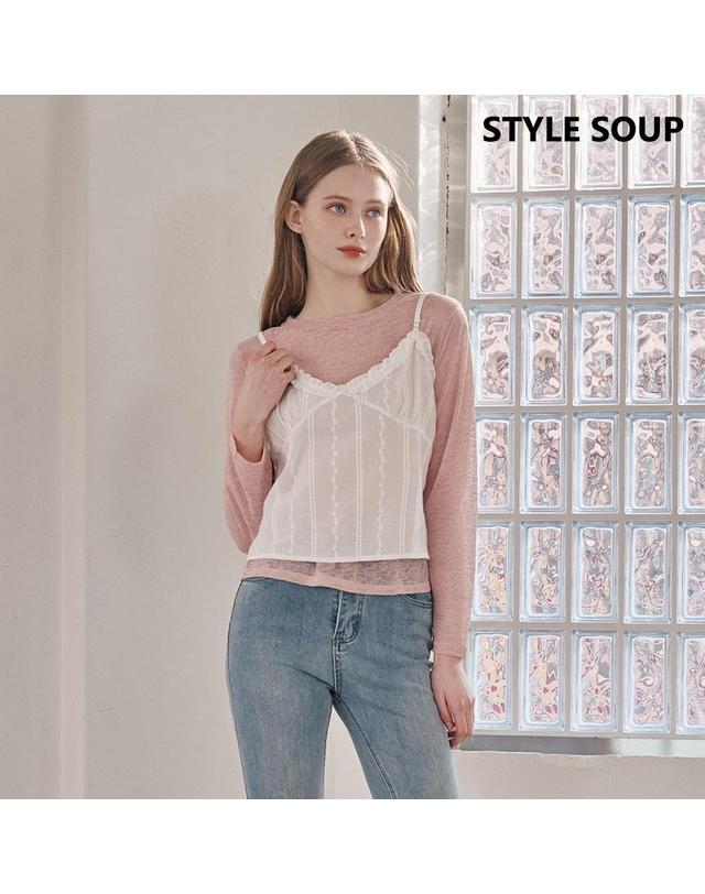 숲 [SOUP] 시스루 티셔츠 뷔스티에 세트 (SB4TXH1) 착용컷