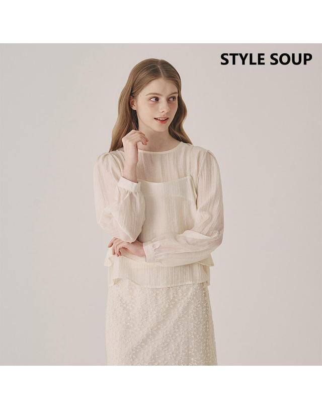 숲 [SOUP] 시스루 뷔스티에 블라우스 세트 (SB8TXE1) 착용컷