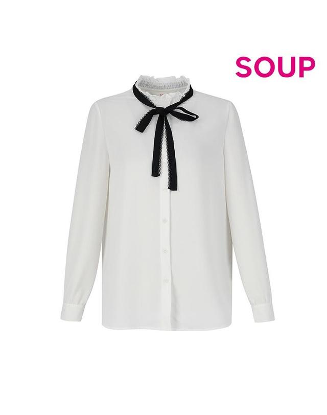 숲 [SOUP] 넥라인 셔링 타이 블라우스 (SZALS30) 착용컷
