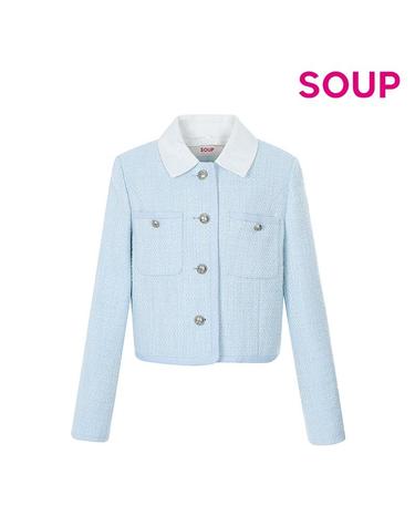 [SOUP] 칼라 탈부착 콤비 배색 트위드 재킷 (SA3JKM1)