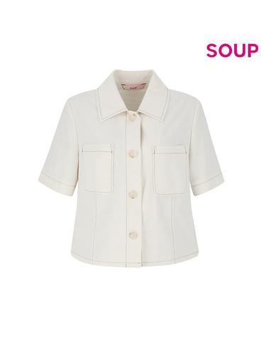 [SOUP] 면혼방 스탠 칼라 반팔 재킷 (OA5JKQ5)