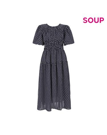 [SOUP] 플라워 패턴 스모킹 밴딩 롱 원피스 (OA5OPTB)