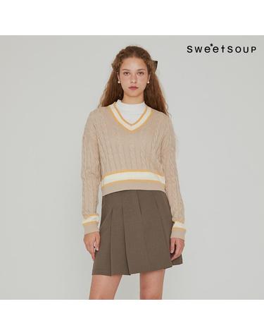 [SOUP] 믹스드컬러 케이블 크롭 스웨터 (WZALKE3)