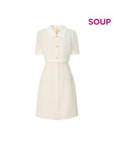 [SOUP] 배색 카라 버튼 포인트 미니 원피스 (OA5OPQ7)