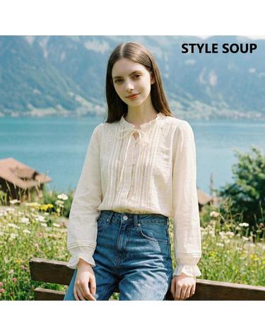 [SOUP] 핀턱 레이스 프릴 블라우스 (SC2LSH2)