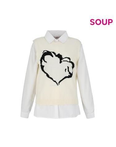 [SOUP] 하트 그래픽 베스트 셔츠 레이어드 세트 (SA2TX30)