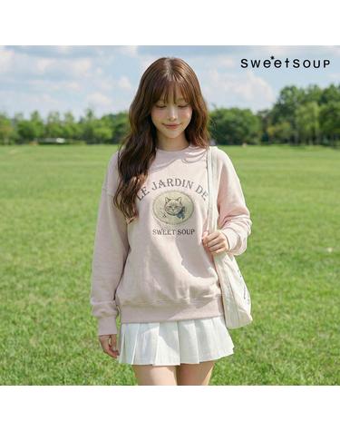 [SOUP] 피그먼트 레이스 캣 오버핏 스웨트셔츠 (WCRLTF6)