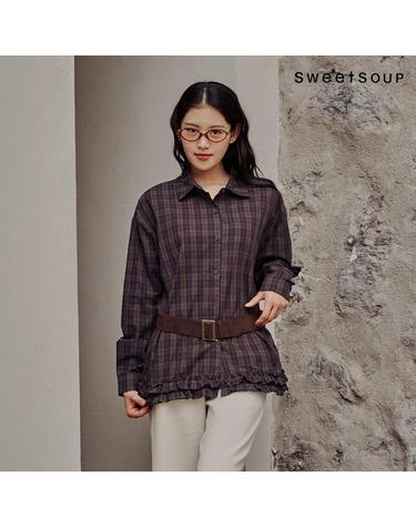 [SOUP] 프릴 햄라인 벨티드 체크셔츠 (WB9LSE1)