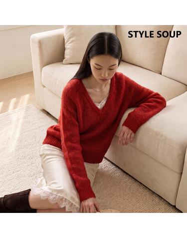 [SOUP] 브이넥 루즈핏 니트 (SCBLKE1)