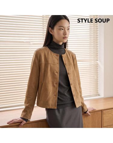 [SOUP] 인조 스웨이드 칼라리스 재킷 (SCALEE1)