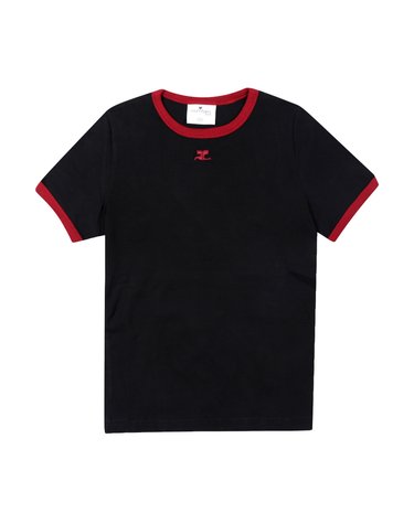 꾸레쥬 반팔 125JTS017 JS0203 B087 로고 콘트라스트 링거 여성반팔티 당일발송