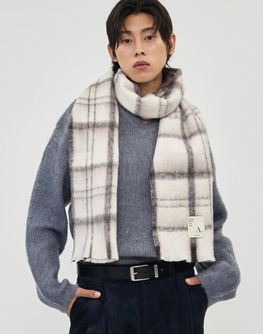 투톤 체크 머플러 화이트