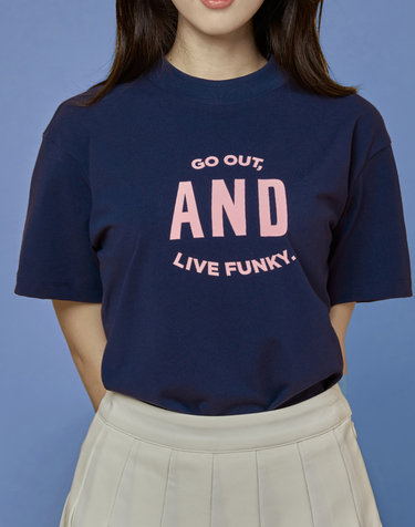 Mock Neck Big Logo T shirts Navy