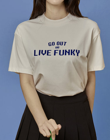 Mock Neck Live Funky T shirts Ivory