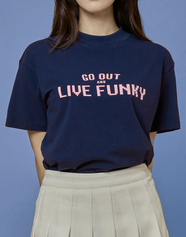 Mock Neck Live Funky T shirts Navy