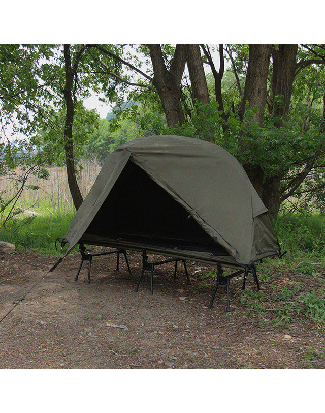 하이그라운즈 Ape to Camper 에입투캠퍼 솔캠 1인용 백패킹 경량 쉘터 와이드 야전 침대 허그 코트 텐트 착용컷