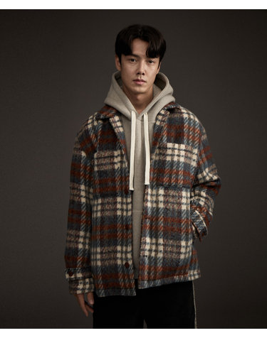 코지 헤어리 체크 자켓 네이비