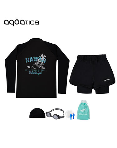 아쿠아티카 아동 래쉬가드 AQA382+AQA420 반바지3부워터레깅스 일반용수경5종세트 AQA382+AQA420일반용