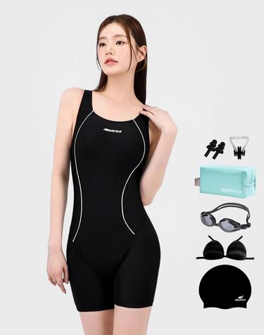 아쿠아티카 여성 U백 반신 수영복 AQA29360 일반용수경 파우치 코클립 7종세트 AQA29360파우치세트