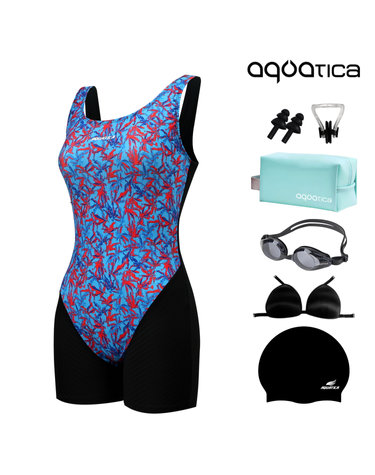 아쿠아티카 여성 2부 실내수영복 AQA2802 일반용수경 파우치 코클립 7종세트 AQA2802파우치7종세트