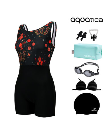 아쿠아티카 여성 2부 실내 수영복 AQA29460 일반용수경 파우치 코클립 7종세트 AQA29460 파우치7종세트