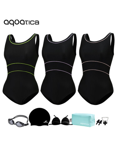 아쿠아티카 여성 미들컷 실내수영복 AQA1379 일반용수경 파우치 코클립 7종세트 AQA1379 파우치7종세트
