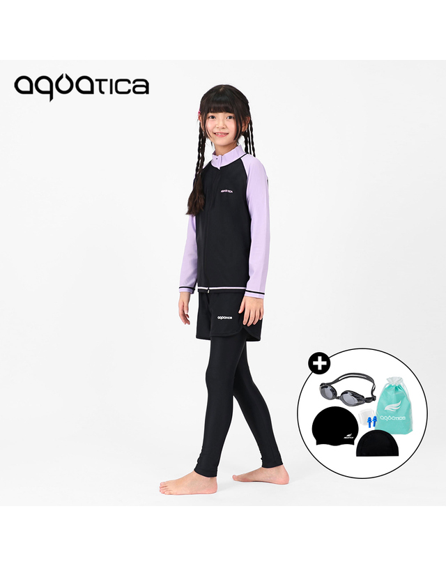 아쿠아티카 아쿠아티카 아동 래쉬가드 AQAJJ451+AQA421 반바지워터레깅스 일반용수경5종세트 AQAJJ451+AQA421 일반용 착용컷