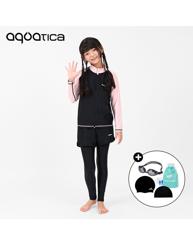 아쿠아티카 아쿠아티카 아동 래쉬가드 AQAJJ451+AQA421 반바지워터레깅스 일반용수경5종세트 AQAJJ451+AQA421 일반용 착용컷