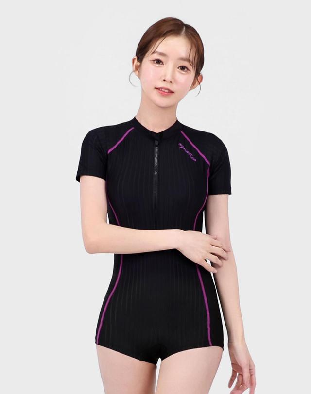아쿠아티카 아쿠아티카 여성 2부 반팔 집업 수영복 AQA27513 일반용수경 파우치 코클립 7종세트 AQA27513파우치세트 착용컷