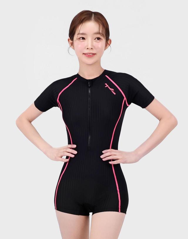 아쿠아티카 아쿠아티카 여성 2부 반팔 집업 수영복 AQA27514 일반용수경 파우치 코클립 7종세트 AQA27514파우치세트 착용컷