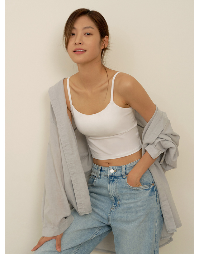 마른파이브 날마다 모달 코튼 캡내장 크롭 끈 조절 나시 착용컷