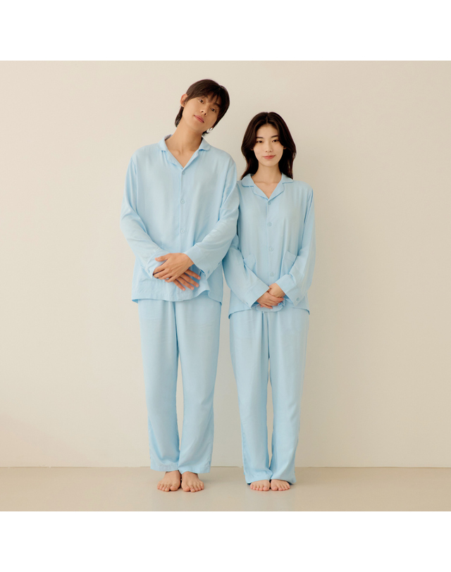 마른파이브 스너글리 모달 파자마 믹스 앤 매치 - 베이비블루 착용컷