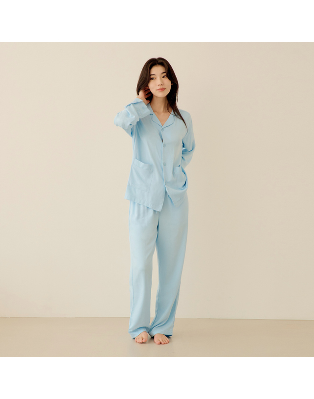 마른파이브 스너글리 모달 파자마 믹스 앤 매치 - 베이비블루 착용컷