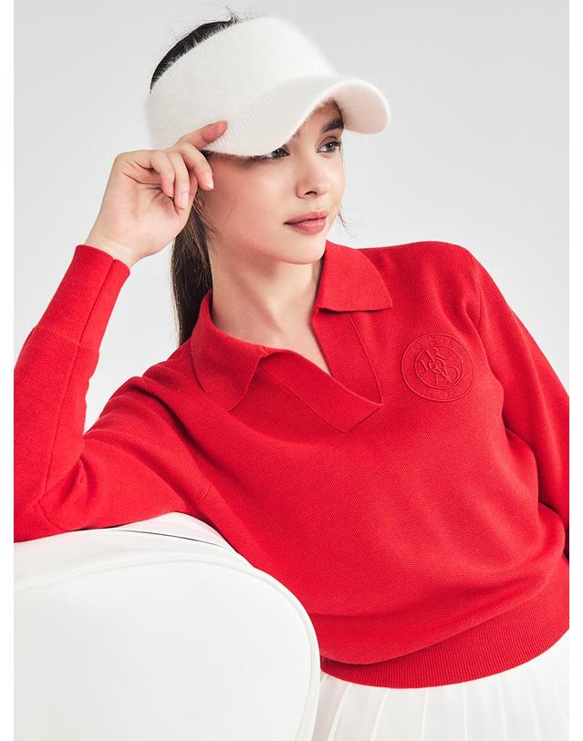 로드로아르 시그니쳐 카라 긴팔 니트 RED 착용컷