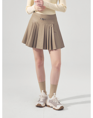 FAUX 레더 플리츠 스커트 BEIGE