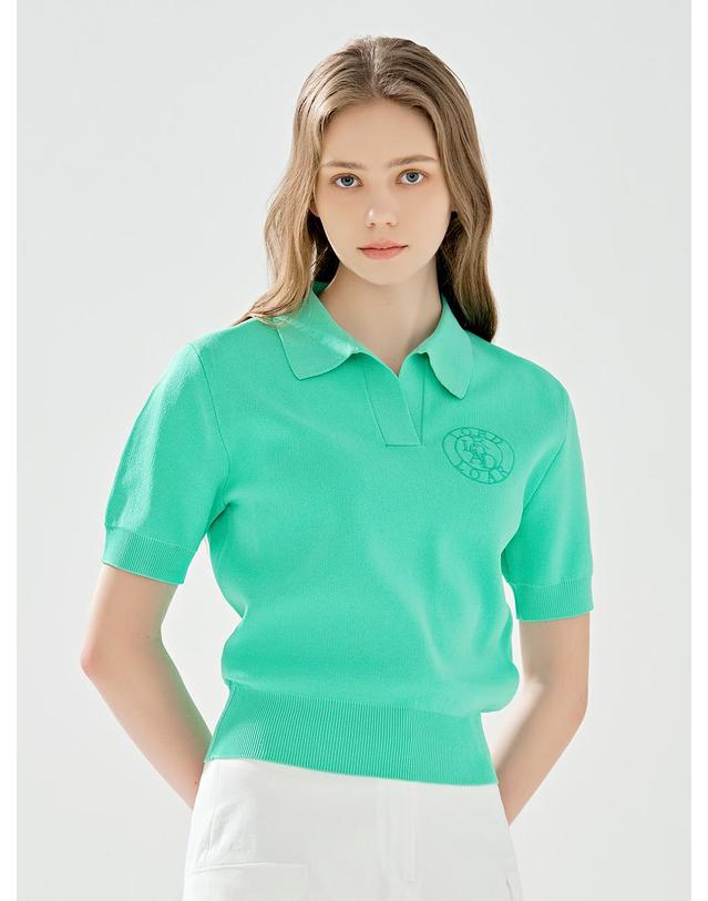 로드로아르 시그니쳐 카라 반팔 니트 GREEN 착용컷