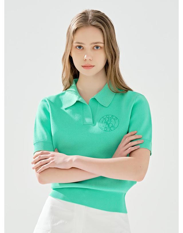 로드로아르 시그니쳐 카라 반팔 니트 GREEN 착용컷