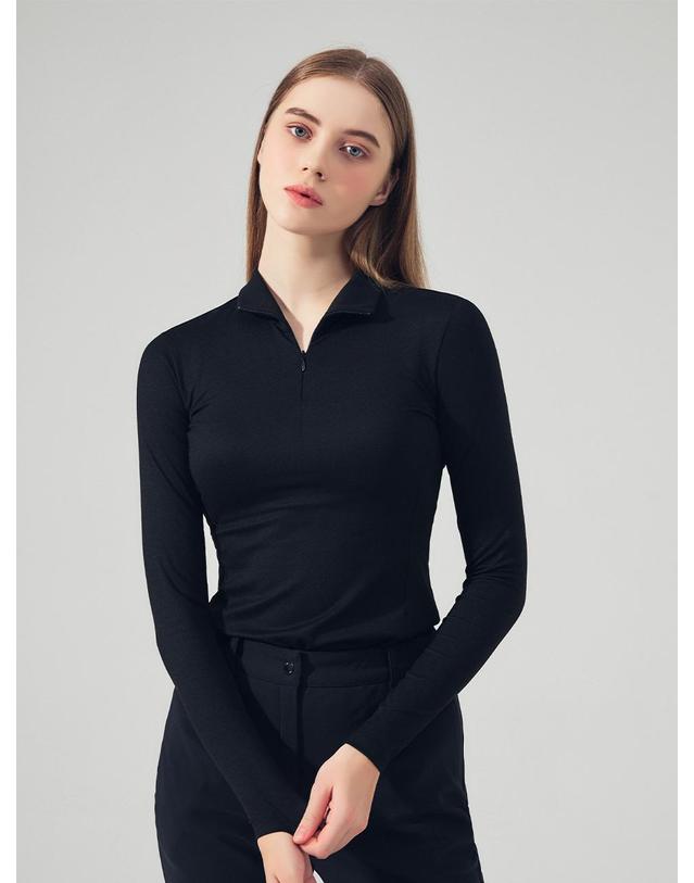 로드로아르 슬림 지퍼 카라넥 티셔츠 BLACK 착용컷