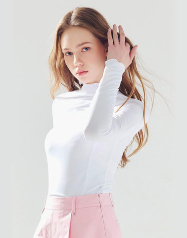 쿨 슬림 프릴넥 티셔츠 WHITE