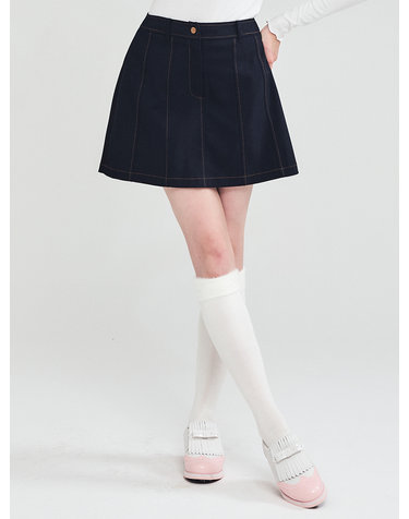 데님 라이크 백 플리츠 스커트 NAVY