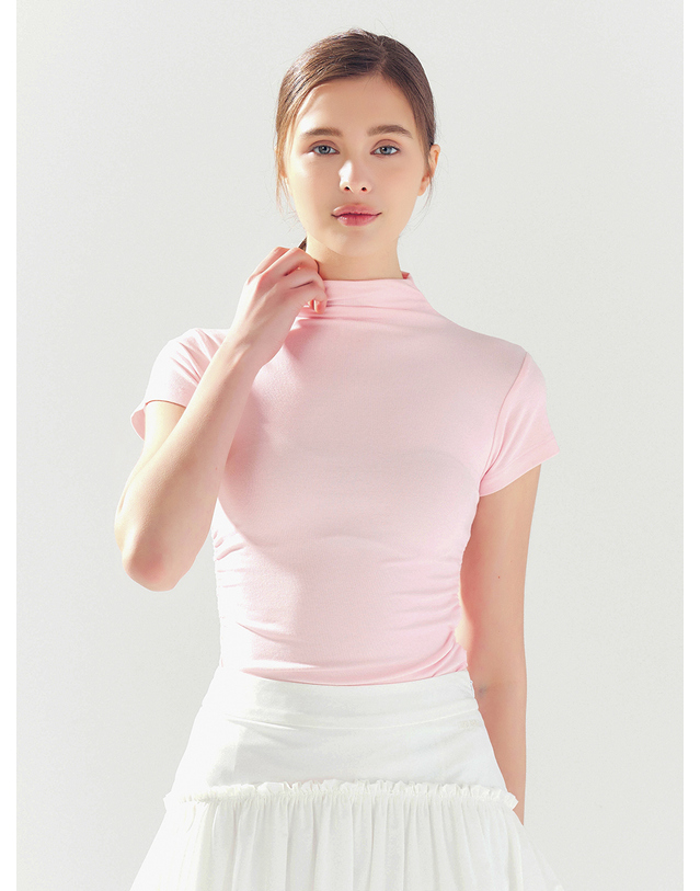 로드로아르 쿨 슬림 셔링 모크넥 반팔 티셔츠 L/PINK 착용컷