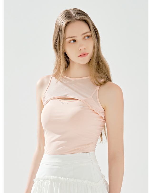로드로아르 메쉬 컷아웃 나시 티셔츠 PINK 착용컷