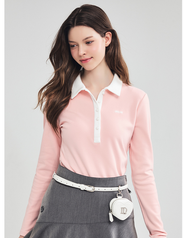 로드로아르 소프트 배색 카라 긴팔 티셔츠 PINK 착용컷